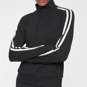 Athleta Black Zip Up Track Jacket. Funnel Neck. Thumbholes. Size Large.